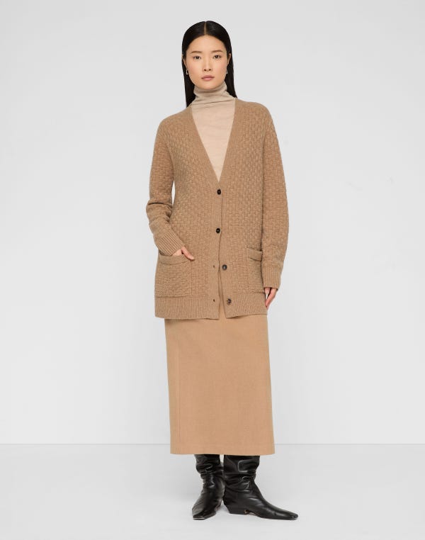Lafayette148 Cashmere Basket Stitch Pocket Cardigan