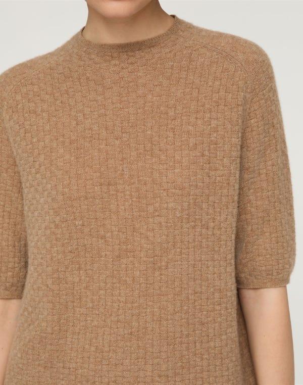 Lafayette148 Cashmere Basket Stitch Short Sleeve Sweater