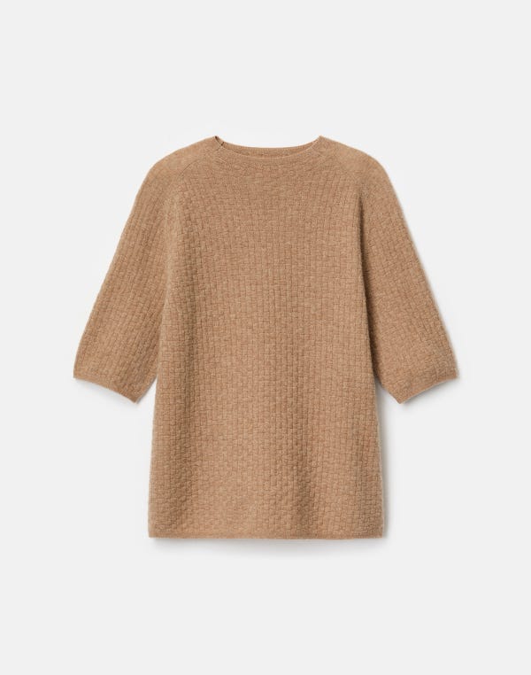 lafayette148 Cashmere Basket Stitch Short Sleeve Sweater