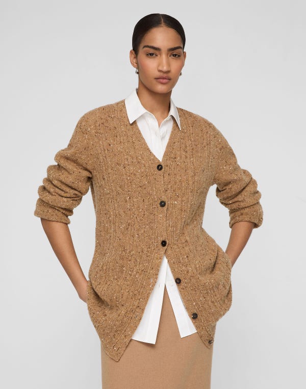 Lafayette148 Cashmere Donegal Cable Knit Button Front Cardigan