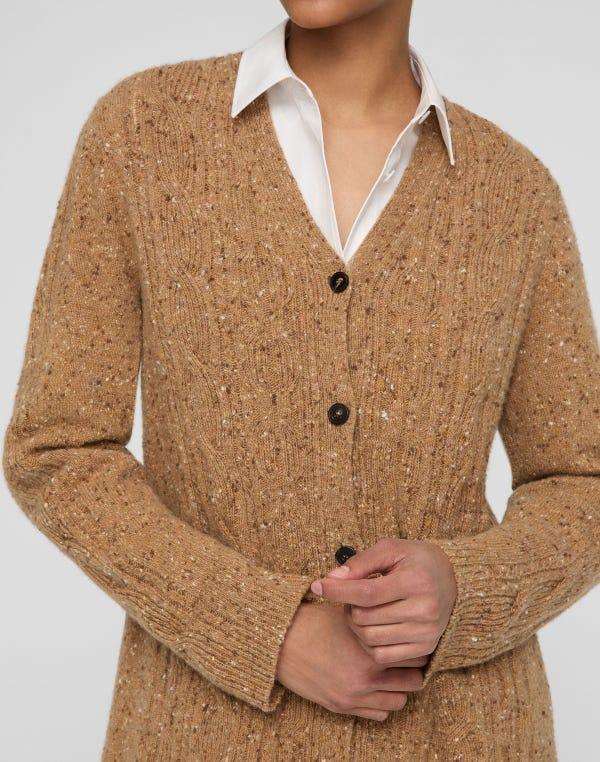 Lafayette148 Cashmere Donegal Cable Knit Button Front Cardigan