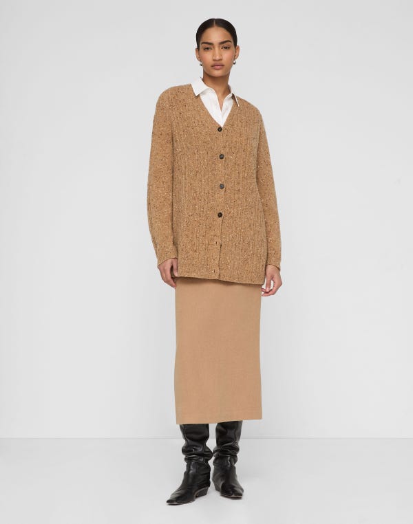 Lafayette148 Cashmere Donegal Cable Knit Button Front Cardigan