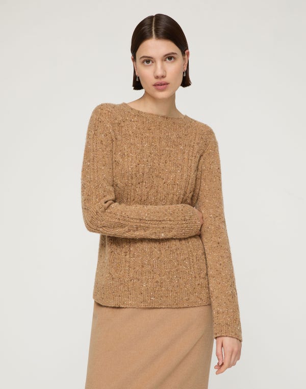 Lafayette148 Cashmere Donegal Cable Knit Crewneck Sweater