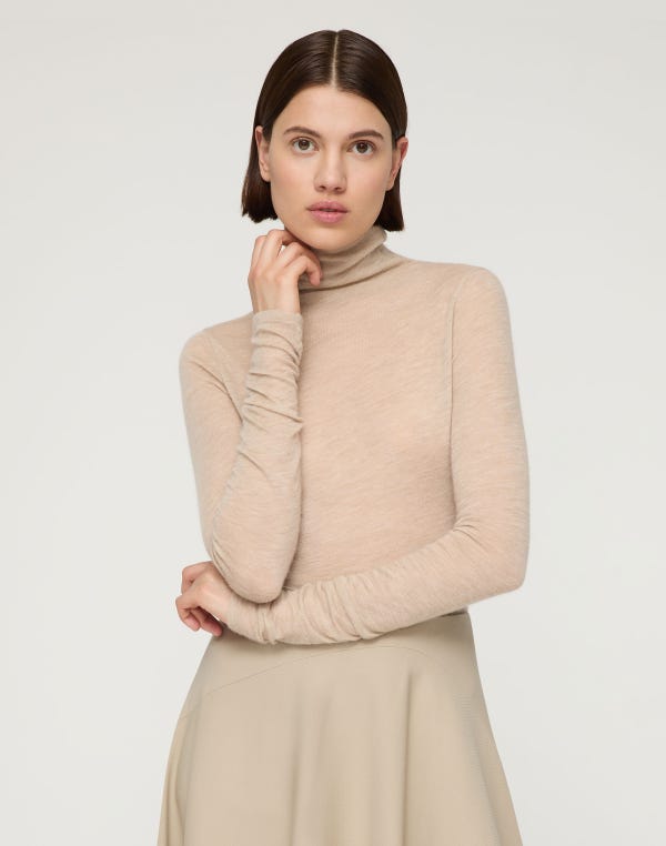 Lafayette148 Cashmere Jersey Elongated Fitted Turtleneck