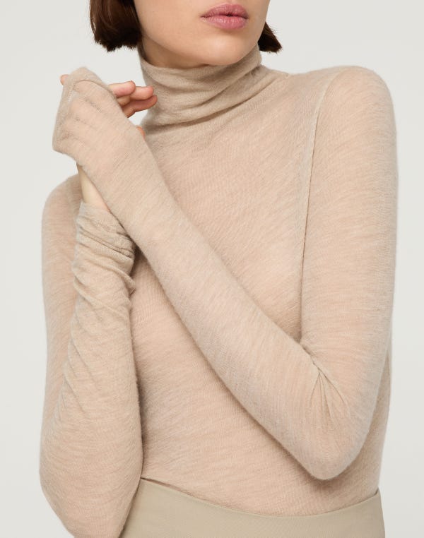 Lafayette148 Cashmere Jersey Elongated Fitted Turtleneck