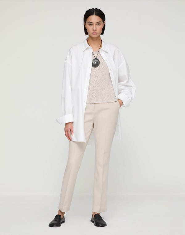 Lafayette148 Cotton Double Weave Twill Manhattan Cigarette Pant