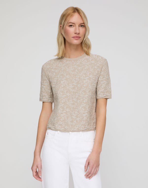 Lafayette148 Cotton-Finespun Voile Jacquard Knit T-Shirt