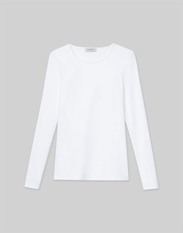 lafayette148 Cotton Rib Crewneck Long Sleeve T-Shirt