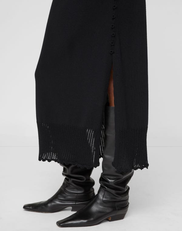 Lafayette148 Cotton-Silk Tape Crochet Trim Knit Skirt