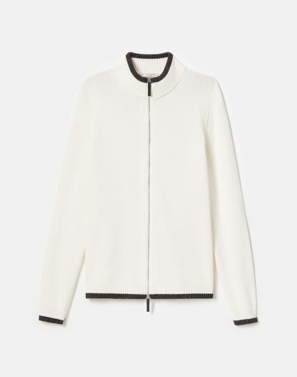 lafayette148 Cotton-Silk Tape Tipped Stand Collar Cardigan