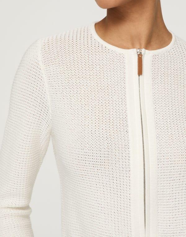 Lafayette148 Cotton-Silk Textured Stitch Zip Front Cardigan