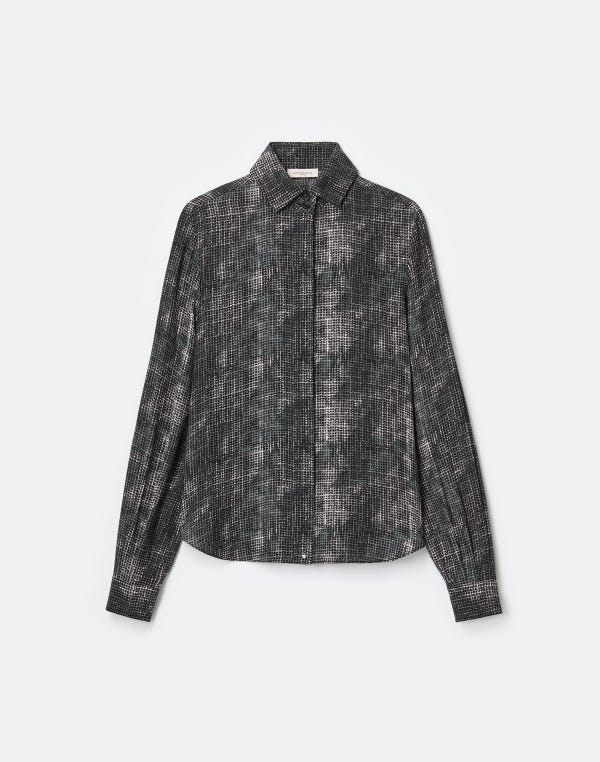 lafayette148 Diffused Houndstooth Print Silk Chiffon Blouse