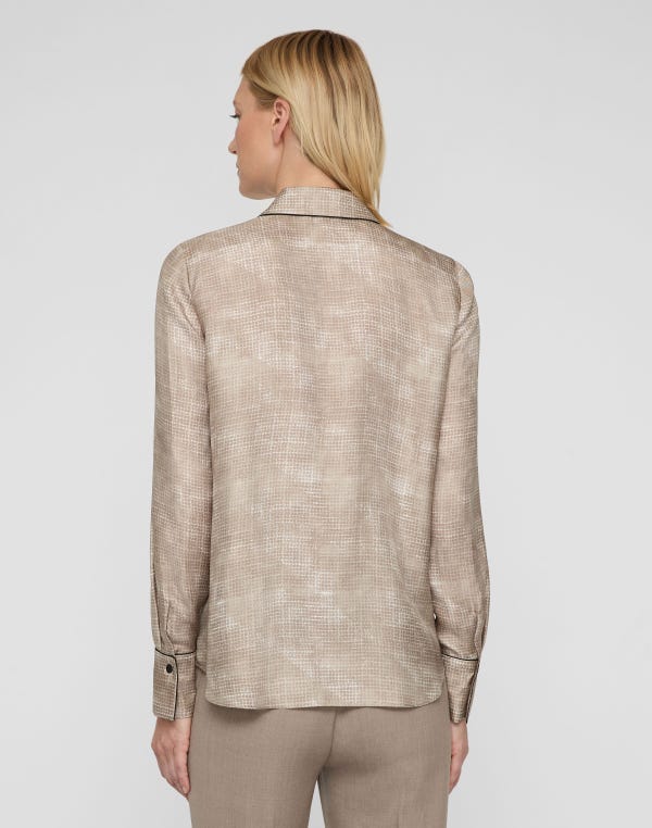 Lafayette148 Diffused Houndstooth Print Silk Twill Button Blouse