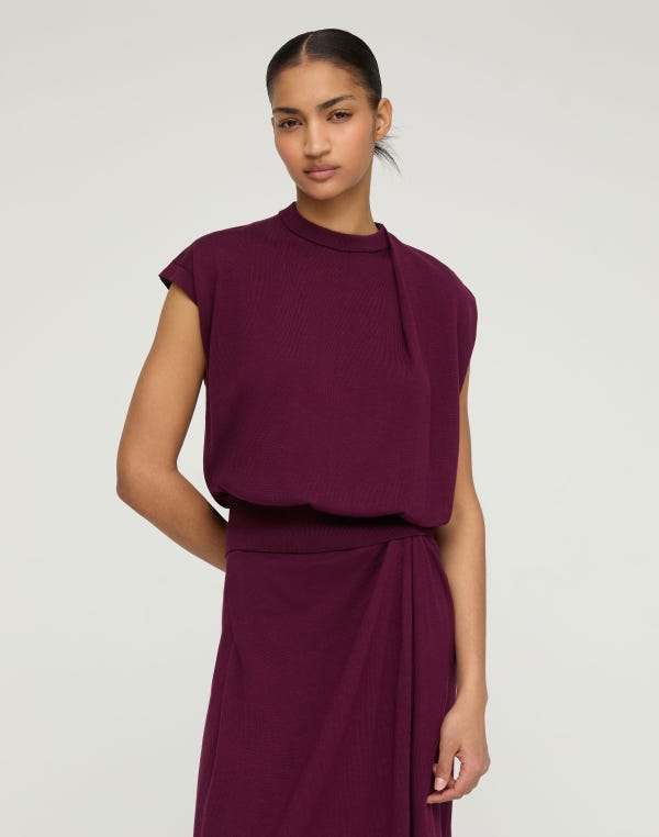Lafayette148 Fine Cotton-Silk Asymmetric Knit Shell