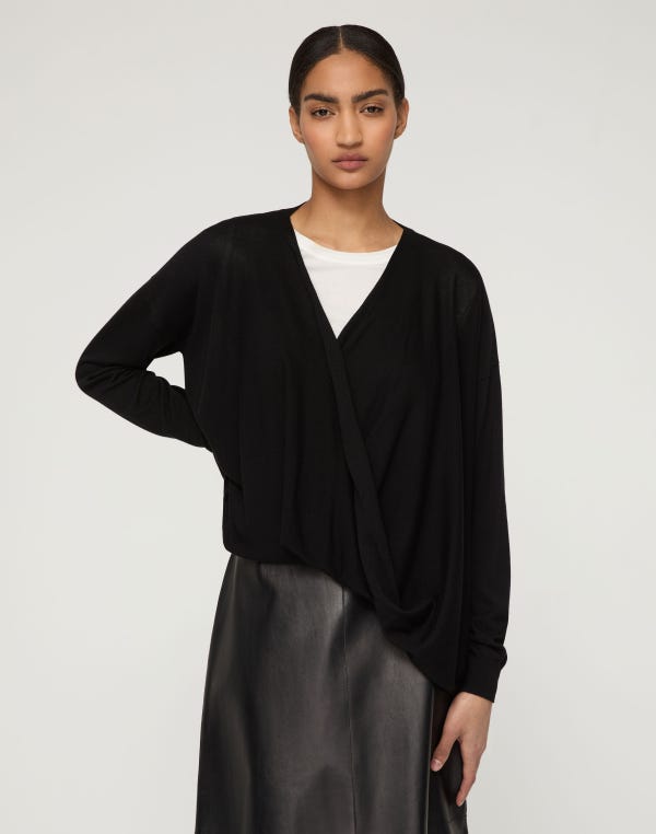 Lafayette148 Fine Cotton-Silk Wrap Front Oversized Sweater