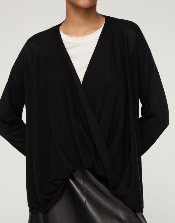 Lafayette148 Fine Cotton-Silk Wrap Front Oversized Sweater