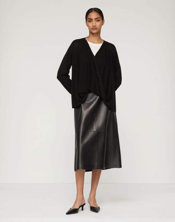 Lafayette148 Fine Cotton-Silk Wrap Front Oversized Sweater