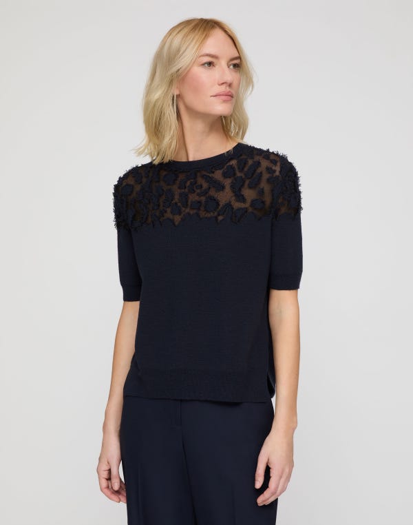 Lafayette148 Fine Gauge Cashmere Sheer Jacquard Pullover