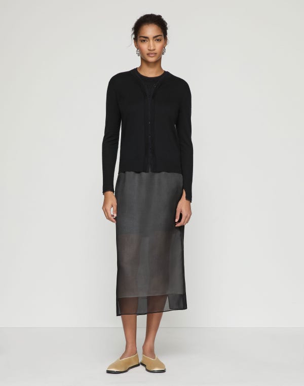 Lafayette148 Fine Gauge Cashmere & Silk Chiffon Trim Cardigan