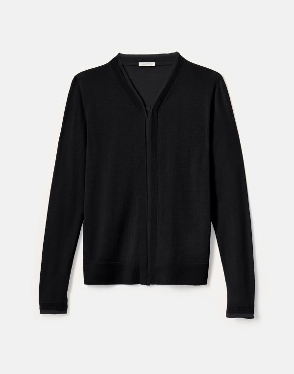 lafayette148 Fine Gauge Cashmere & Silk Chiffon Trim Cardigan