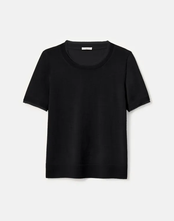 lafayette148 Fine Gauge Cashmere & Silk Chiffon Trim Sweater