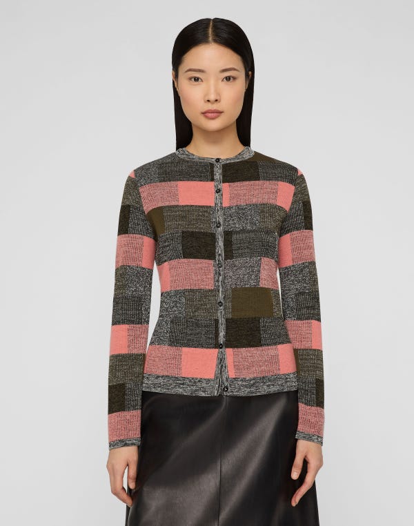 Lafayette148 Finespun Voile-Cashmere Jacquard Button Cardigan