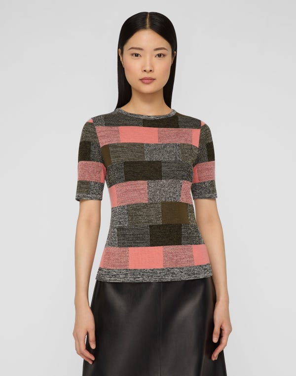 Lafayette148 Finespun Voile-Cashmere Jacquard Crewneck Sweater