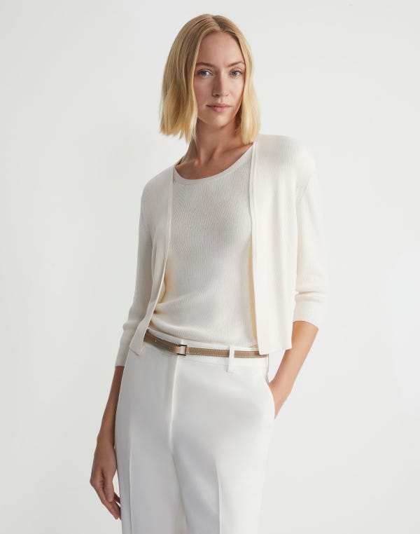 Lafayette148 Finespun Voile Open-Front Cropped Cardigan