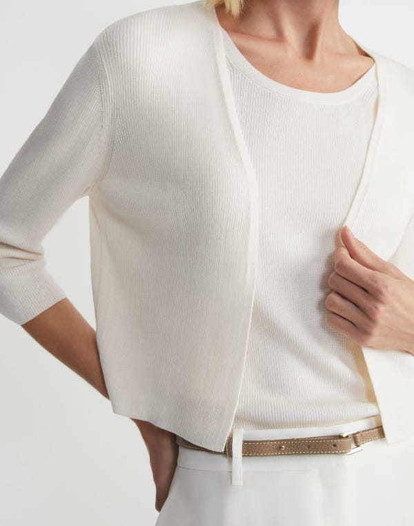 Lafayette148 Finespun Voile Open-Front Cropped Cardigan
