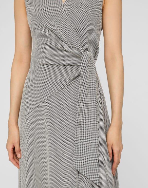 Lafayette148 Fluid Houndstooth Jacquard Side Tie Handkerchief Midi Dress