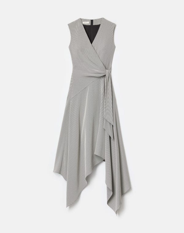 lafayette148 Fluid Houndstooth Jacquard Side Tie Handkerchief Midi Dress