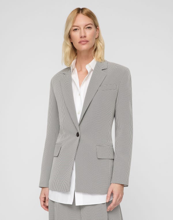 Lafayette148 Fluid Houndstooth Jacquard Single Button Fitted Blazer