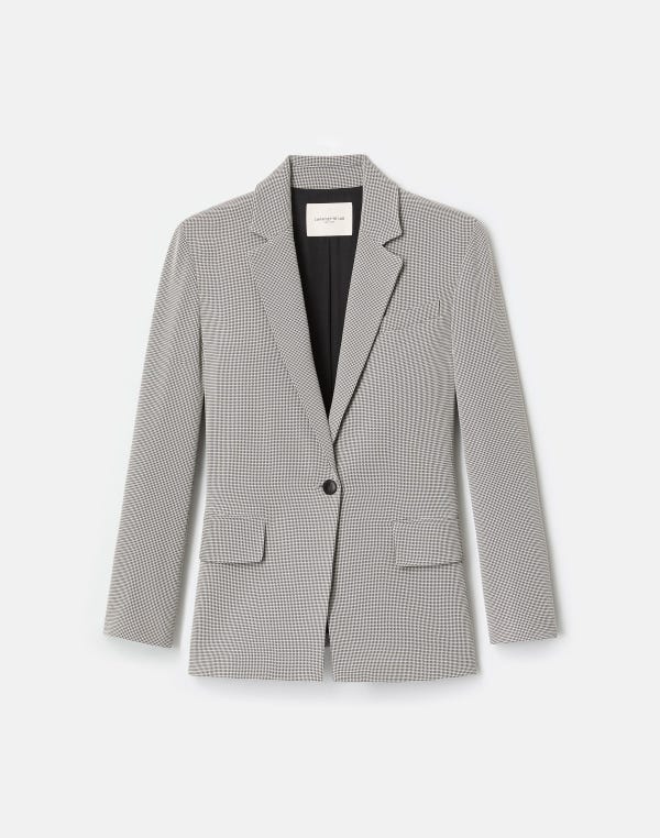 lafayette148 Fluid Houndstooth Jacquard Single Button Fitted Blazer