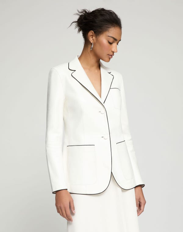 Lafayette148 Glove Lambskin Leather Piped Three Pocket Blazer