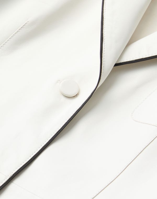 Lafayette148 Glove Lambskin Leather Piped Three Pocket Blazer