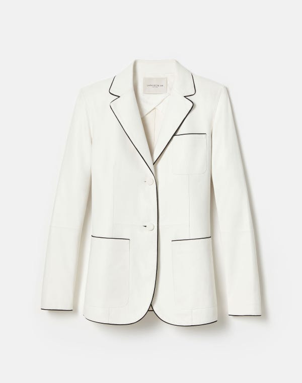 lafayette148 Glove Lambskin Leather Piped Three Pocket Blazer