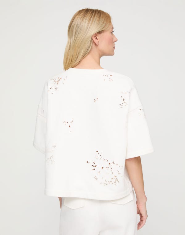 Lafayette148 Hand Cutout Cotton French Terry Sweatshirt