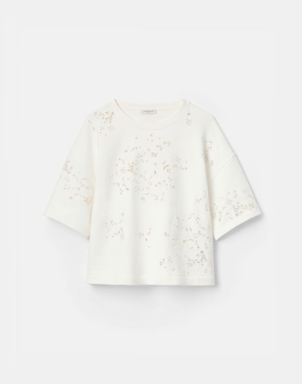 lafayette148 Hand Cutout Cotton French Terry Sweatshirt