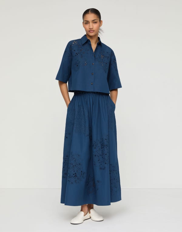 Lafayette148 Hand Cutout Organic Cotton Poplin Cropped Shirt