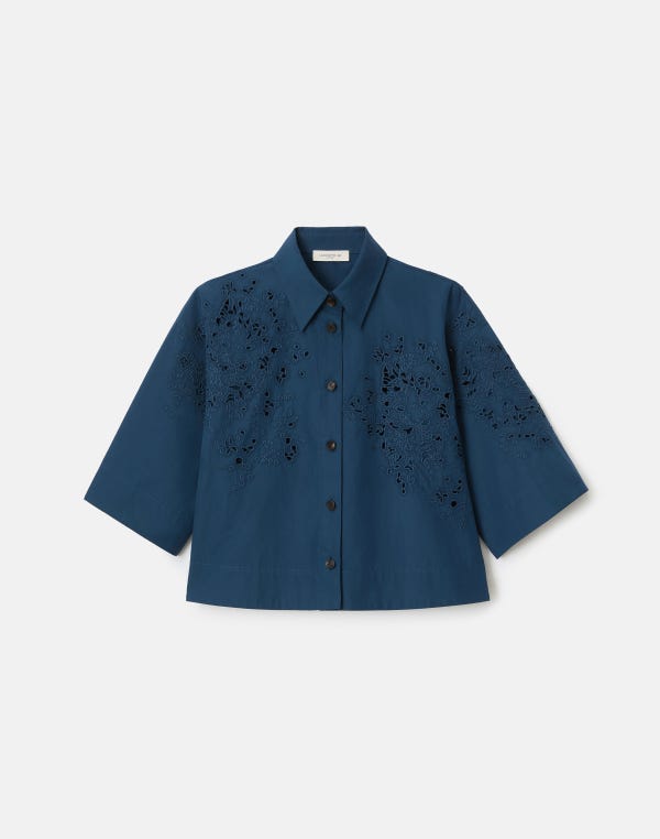 lafayette148 Hand Cutout Organic Cotton Poplin Cropped Shirt