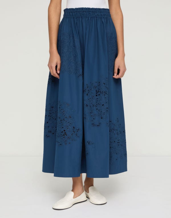 Lafayette148 Hand Cutout Organic Cotton Poplin Midi Skirt