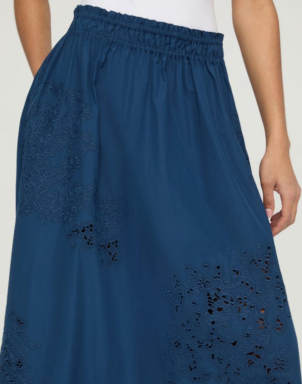 Lafayette148 Hand Cutout Organic Cotton Poplin Midi Skirt
