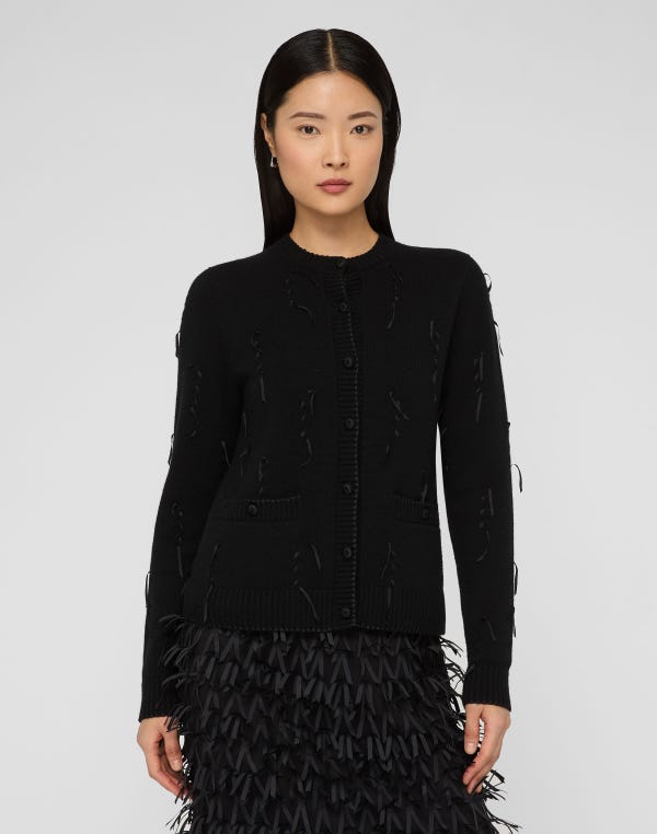 Lafayette148 Hand Embellished Ribbon Cashmere Cardigan