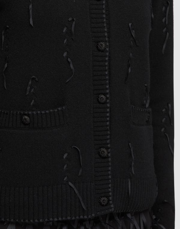 Lafayette148 Hand Embellished Ribbon Cashmere Cardigan