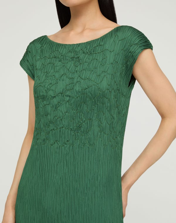 Lafayette148 Hand Embroidered Satin Plissé Maxi Dress