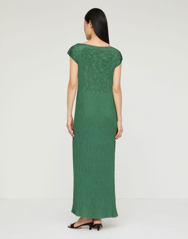 Lafayette148 Hand Embroidered Satin Plissé Maxi Dress