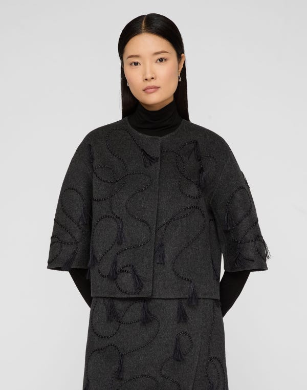 Lafayette148 Hand Embroidered Tassel Wool-Cashmere Double Face Jacket