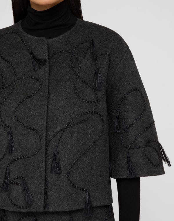 Lafayette148 Hand Embroidered Tassel Wool-Cashmere Double Face Jacket