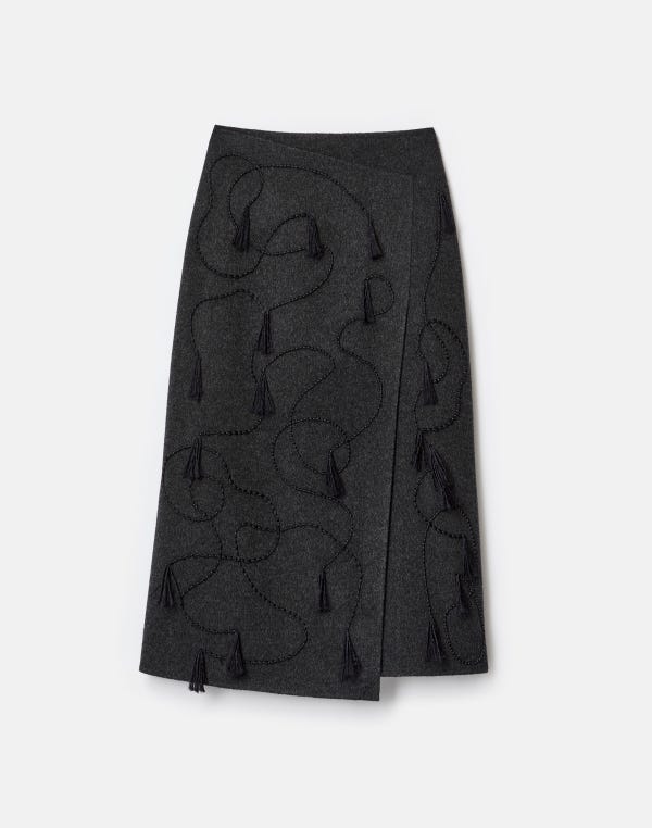 lafayette148 Hand Embroidered Tassel Wool-Cashmere Double Face Skirt