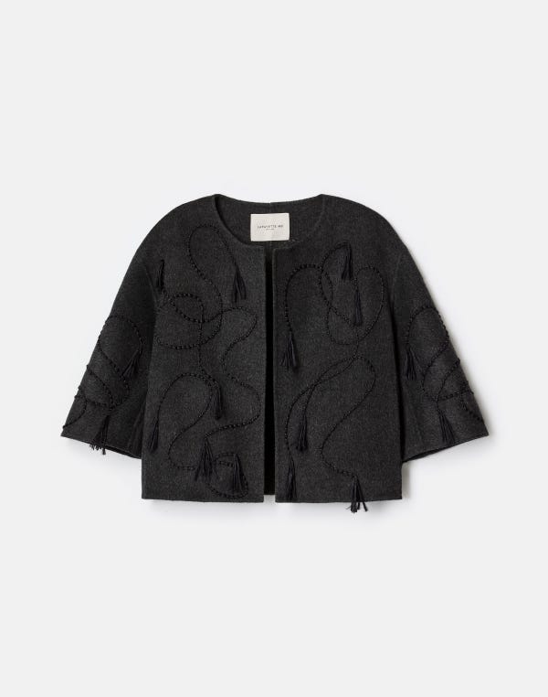 lafayette148 Hand Embroidered Tassel Wool-Cashmere Double Face Jacket